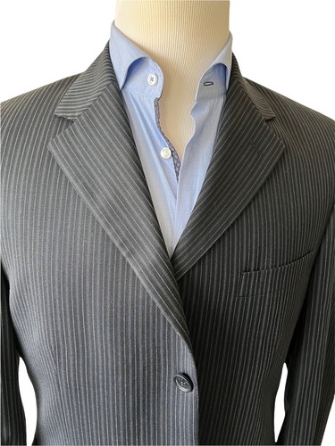 Andrew Fezza Men's Black Pinstriped Three Button 100% Worsted Wool Suit - 40R - Picture 7 of 12
