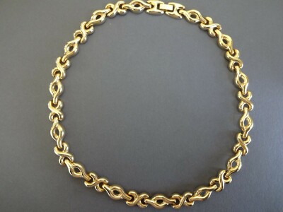 Collier Ras Du Cou Doré - 45cm, Largeur 8mm - Mailes à 2 Formes, Plaqué Or - Occasion Bon état