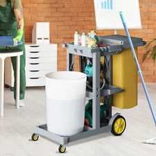 Janitorial Trolley Cleaning Cart 3-Shelf Plastic Housekeeping Cart with PVC Bag