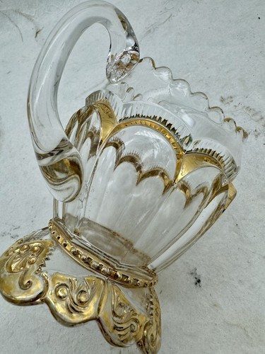Antique Riverside Glass Co Empress Creamer Sugar Bowl Gold Clear USA EAPG c1899 - Picture 13 of 24