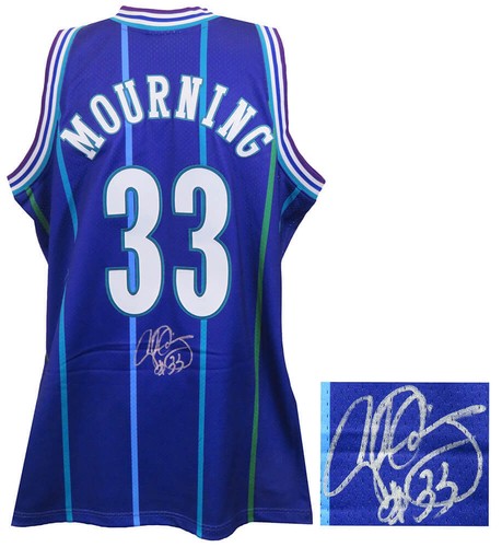 Alonzo Mourning signiertes Hornets 1994 lila M&N Authentic Trikot - SCHWARTZ COA - Bild 1 von 2