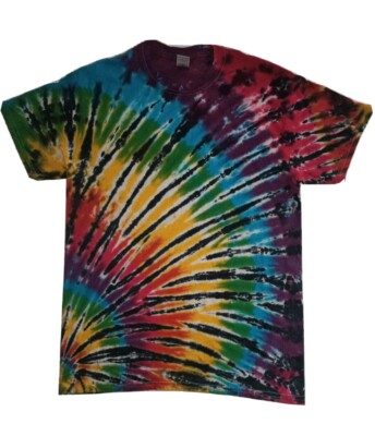 T Shirt Tie Dye, All Sizes, corner rainbow, hand crafted in the UK