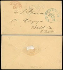 1853c Blue BUFFALO CDS & PAID - CANADA WEST, Red Arched UD. STATES PAID 6d Pmk,