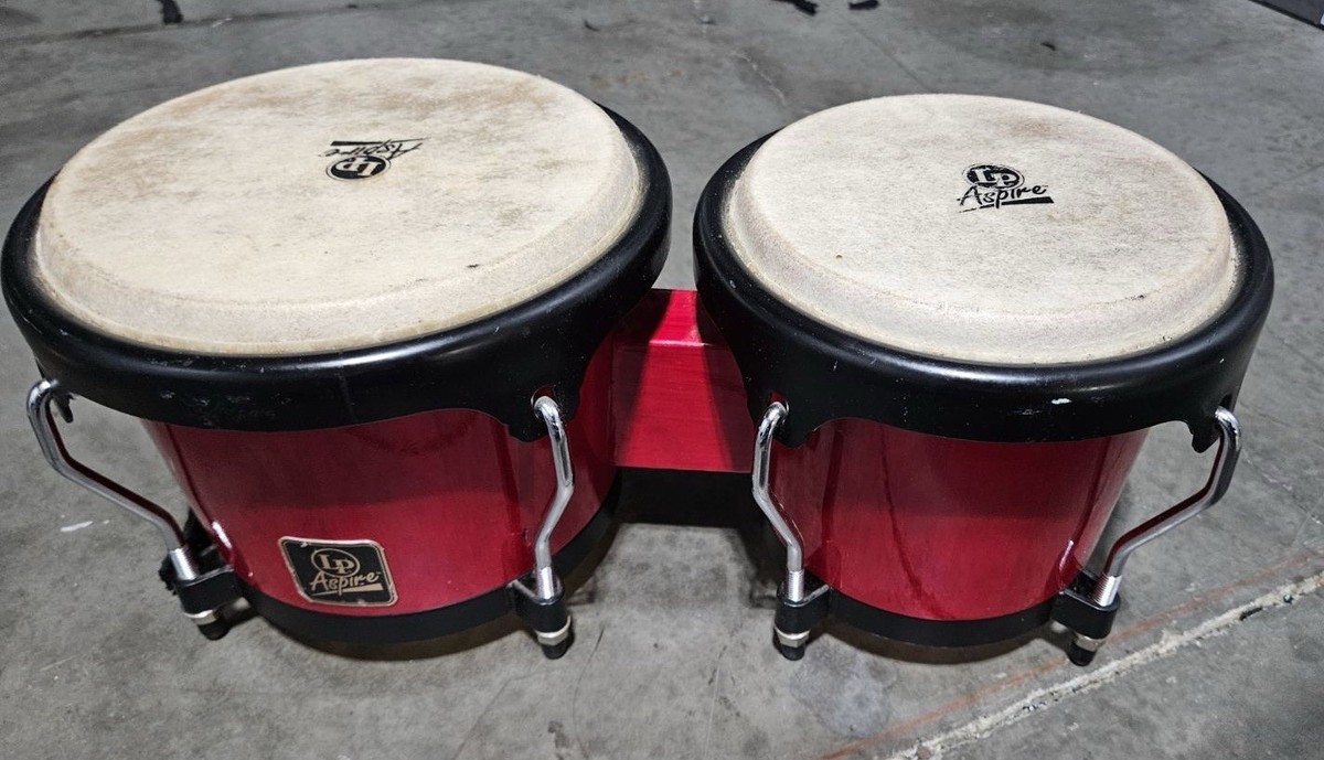 LP Aspire Bongo Drums Vintage Red Black Wood Percussion Drum