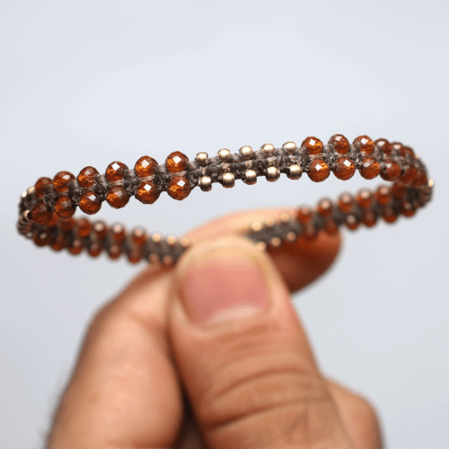 Bracciale Cristallo Micro Macramè Fatto a Mano Granato Hessonite Naturale Fuoco - Foto 6 di 10