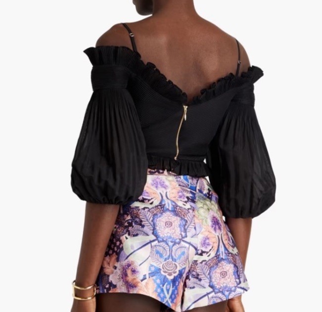 Zimmermann Pleated Off Shoulder Top in Black Size 2P