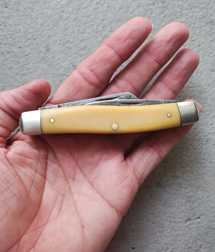 VINTAGE SCHRADE USA 881Y 3 BLADE POCKET KNIFE SHARP YELLOW STOCKMAN, GOOD+ - Picture 11 of 17