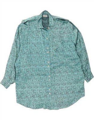 VINTAGE Damen Shirt UK 20 2XL Türkis Geometrisches Muster Baumwolle BT12