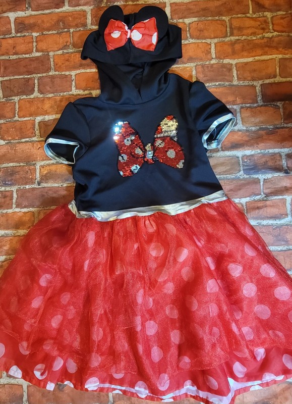 Disney Jr Minnie Mouse  Hooded Dress NWOT Sz 10/12 Black Red Tutu 10 12 Sequins