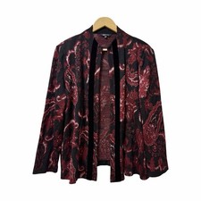 Misook Knit Open Front Cardigan Womens Size XL Red Black Office Career Jacket