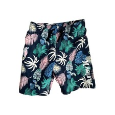 Hurley Swim Trunks Tropical Palm Toucan Print Navy Blue Drawstring Boys ...
