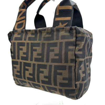 FENDI Zucca Mini Hand Bag Tote Pouch Brown Nylon Purse Authentic