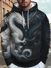 White Black Dragon Hoodie Yin Yang Fantasy 3D Mythical Sweatshirt