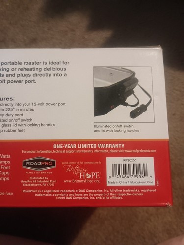 RoadPro Portable Roaster 3-Cup 12V W/5' Heavy-Duty Cord RPSC200 Truck Drivers, - Picture 6 of 9