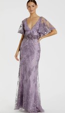 Mac Duggal Purple Embellished Flutter Sleeve Evening Gown. Size 6