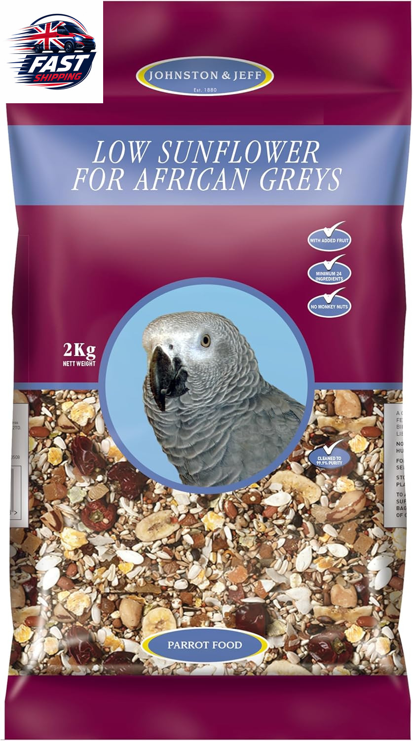 Johnston & Jeff Low Sunflower Bird Seed 2Kg - African Grey & Mixed Parrot Food -