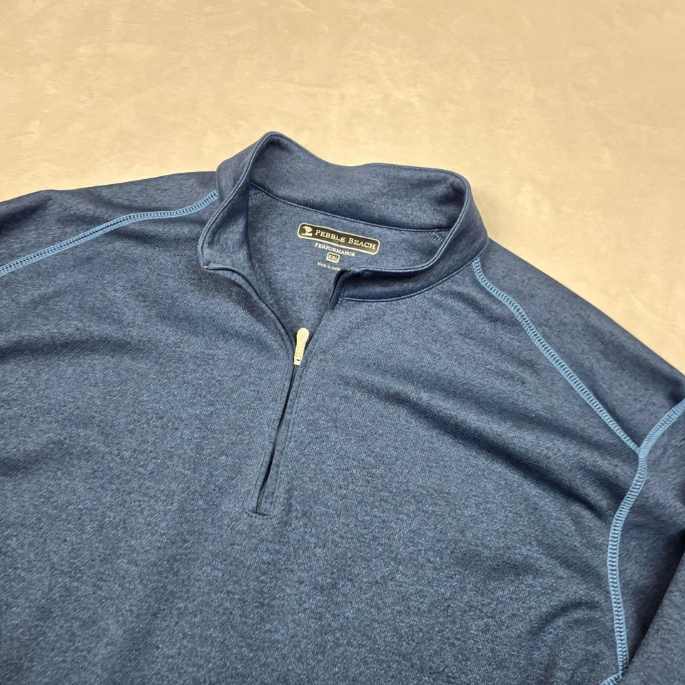 Pullover Pebble Beach Performance 1/4 Cremallera Para Hombre 2XL Azul Jaspeado Manga Larga Foto 4 de 4