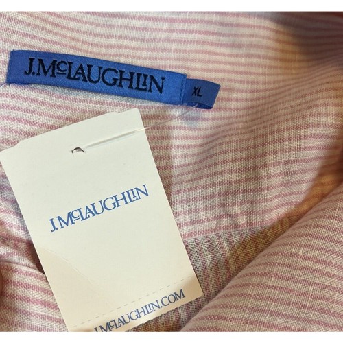 J McLaughlin NWT Gramercy Woven Shirt White Pink Striped 100% Linen XL Button Up - Picture 2 of 7