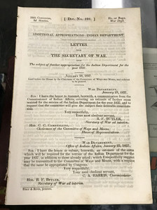 1837 Sec. Of War Appropriations For Indian Department Creek Potawatomies Choctaw