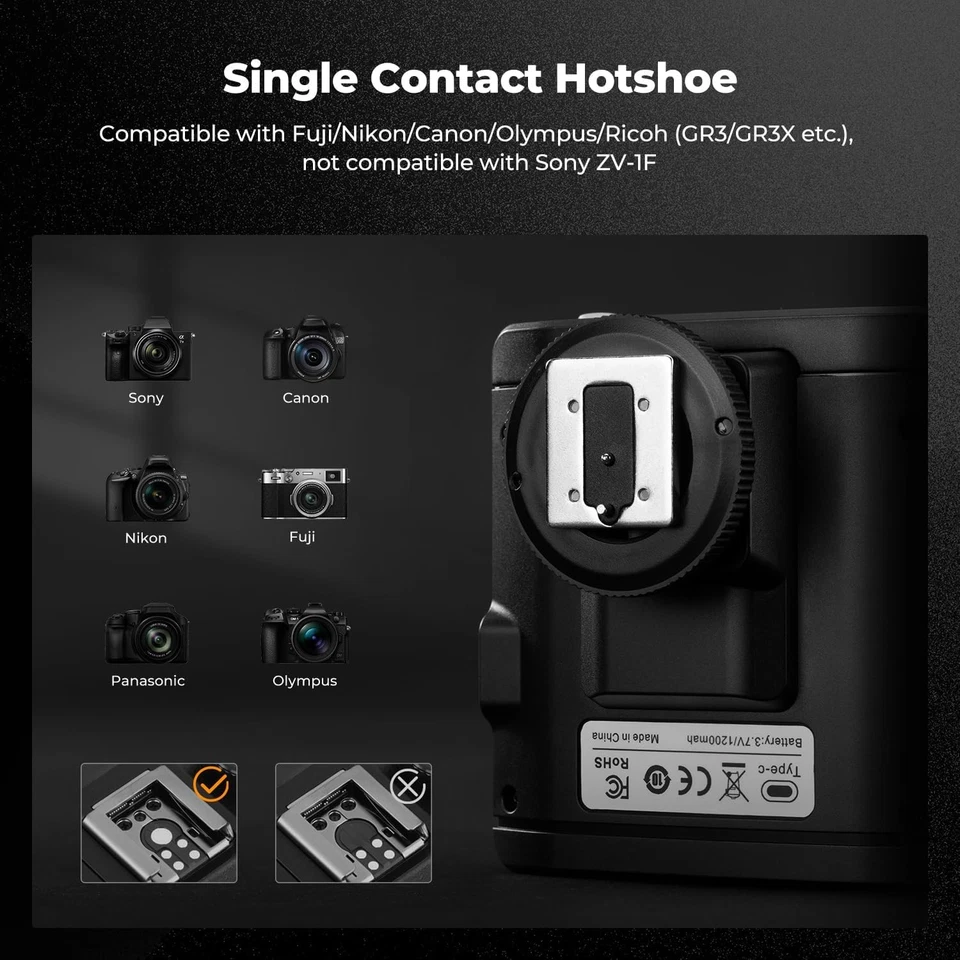 K&F Concept Camera Flash Light, Mini Camera Speedlite GN12/5600K 2000mAh Battery - Image 3 of 4