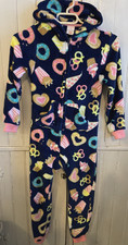 CAT  JACK Girls' 6/6X FLEECE PAJAMAS Full Body PJ's Hooded w/ zipper- Exc. Cond