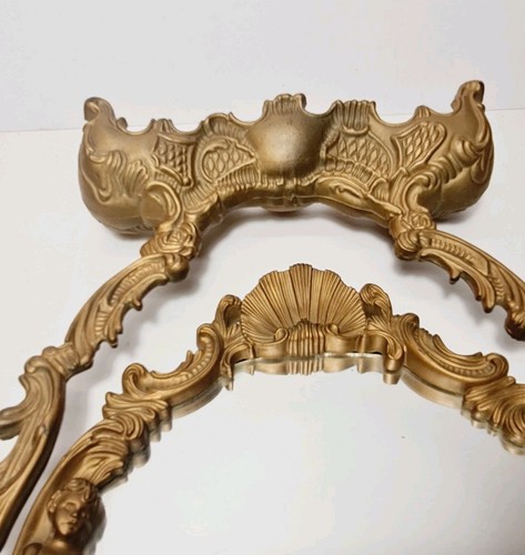 Vintage Gold Colored Cherub Motif Plastic Swivel Dresser Mirror - Made in Hong K - Picture 9 of 21