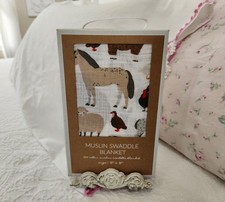 NEW MUD PIE FARM ANIMALS MUSLIN BABY SWADDLE BLANKET