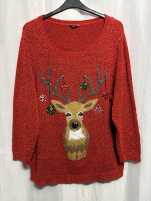 @695 M&Co Weihnachtspullover Übergröße 28 rot Strick festlich Rentier/Hirsch