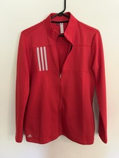 Adidas Womens 3-Stripes Textured Full Zip Jacket Red Golf Athletic Large Track