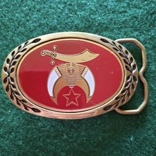 Vtg Heritage Buckles Solid Brass and Enamel Inlay Shriners/Masonic Belt Buckle