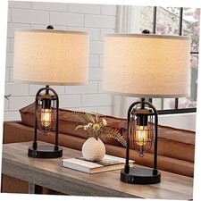 Set of 2 Farmhouse Table Lamps with USB Ports and Night Light 21.5 Inches