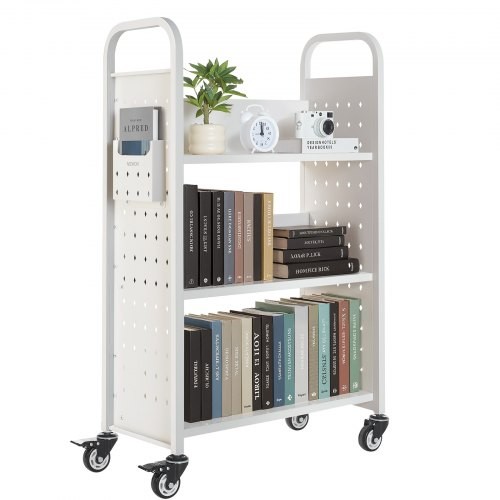 Rolling Library Book Cart, 330 lbs Capacity, 30.3 x 15 x 48.0-Inch Library Cart,