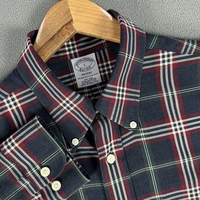 Brooks Brothers Shirt Large Blue Red Plaid Regent Dress Prep Old Money Supima