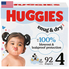 Huggies Size 4 Diapers Snug Dry Baby Diapers Size 4 22-37 Lbs 92 Count