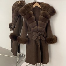 Cappotto lungo lana double face collo pelliccia di volpe maniche pelliccia di volpe invernale nuovo