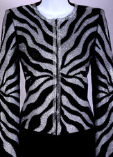 ST.JOHN Women Knit Black Metallic Silver Studs Throughout Rhinestone Jacket Sz 2