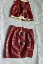 Latex Rubber Gummi uniform Outfits Top tank pencil Skirt dress customized #1259