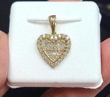 Deal 0.50 CT Genuine Round Baguettes Diamonds Heart Halo Pendant 10K Gold