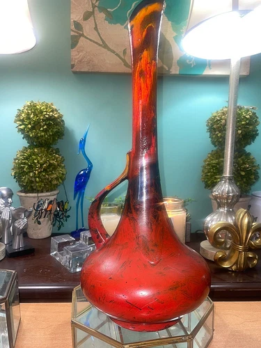 Vintage ROYAL HAEGER Lava Drip Glaze Brown Pitcher Vase, 17"