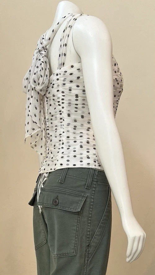 Top Corsé Maggy London De Colección Años 80 Con Talla 6 Seda Crema Negro Lunares Acanalado Foto 3 de 4