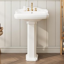 Pedestal Sink Ceramic Modern Space Saving Vanity Alternative for Bathroom