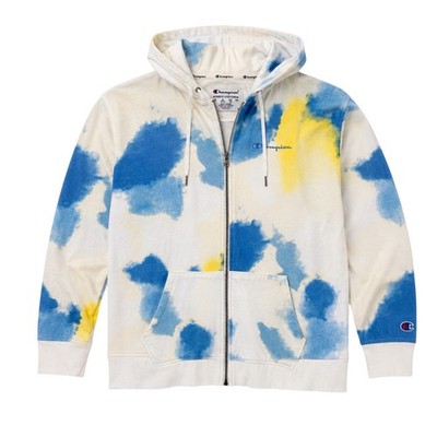 Champion Women Blue Yellow Tie Dye Full Zip Hoodie Sweatshirt 2X Cloud Wash