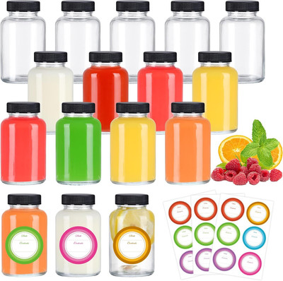 STARSIDE 4 Oz Glass Ginger Shots Bottles with Caps,16 Pack 120 Ml Juice Shot Bot