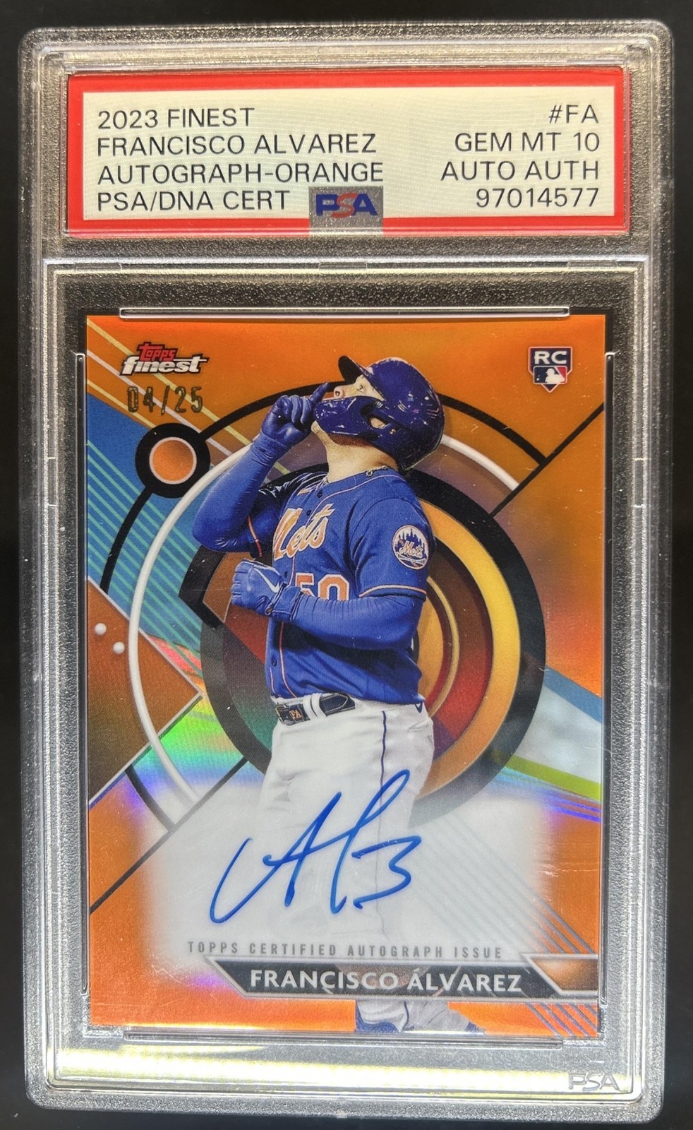2023 Finest Francisco Alvarez Authentic Auto Autograph RC Orange #/25 PSA 10