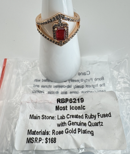 Size 6 Bomb Party July Ring - RBP6219 "Most Iconic" Ruby/Qz on Rose Gold Plating - Picture 4 of 4