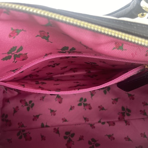 Betsey Johnson Satchel Purse Quilted Heart Bow Cream Black Crossbody Strap - Picture 9 of 16
