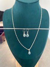 Sterling Silver 925 Necklace & Earrings Set with Blue Topaz drop dangle 7.93g