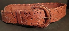 Vintage AS IS Hand Tooled  Laced Red Brown Leather Belt Mexico Size 36 41" Long
