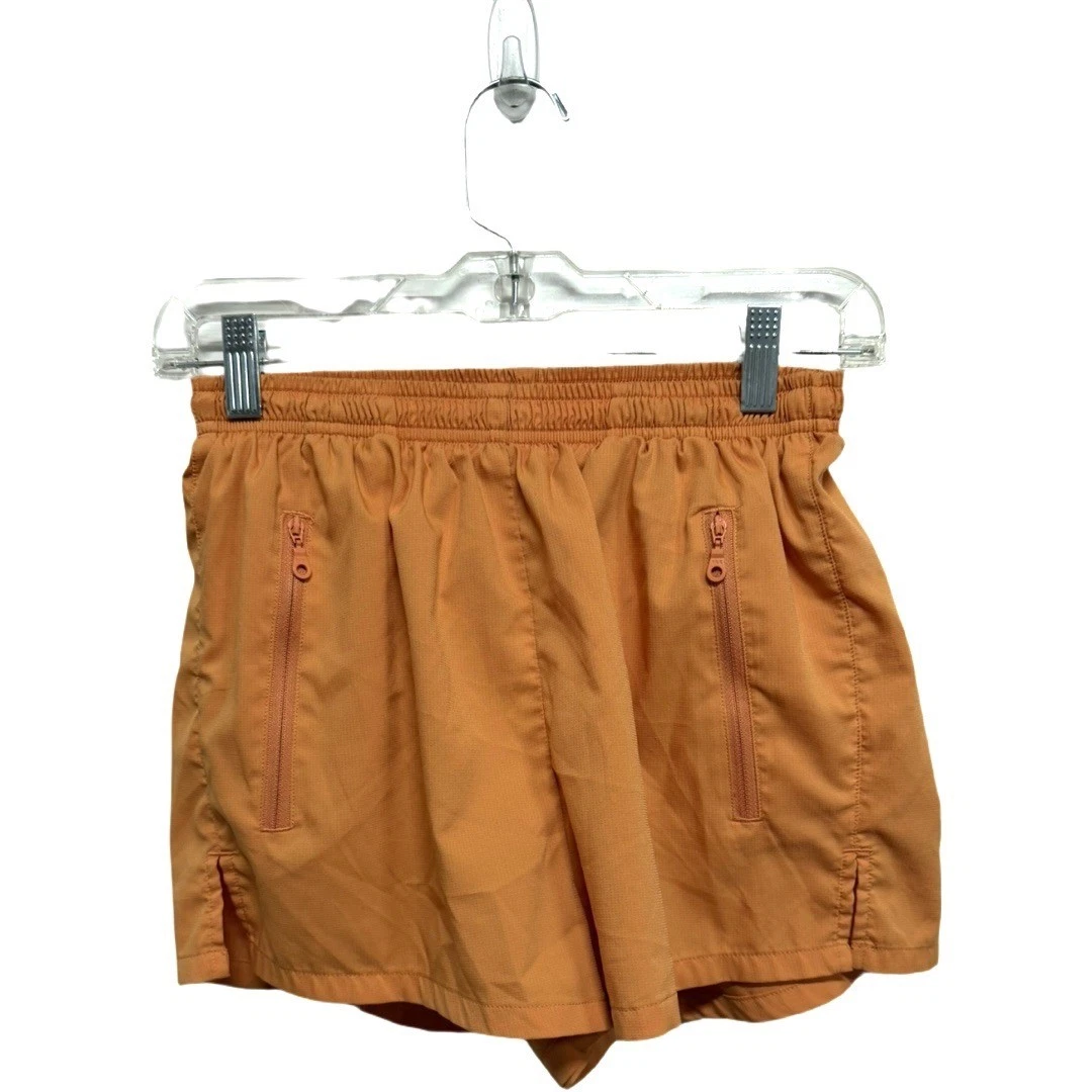 Girlfriend Collective Orange Track Shorts Small Lightweight Athletic Zip Pockets