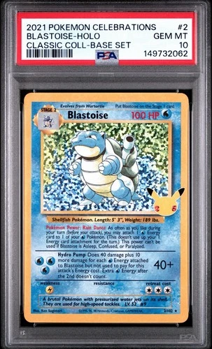 2021 POKEMON CELEBRATIONS CLASSIC COLL #2 BLASTOISE-HOLO PSA 10